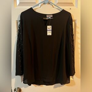 JM Collection Black Blouse with Cut-Out Sleeves